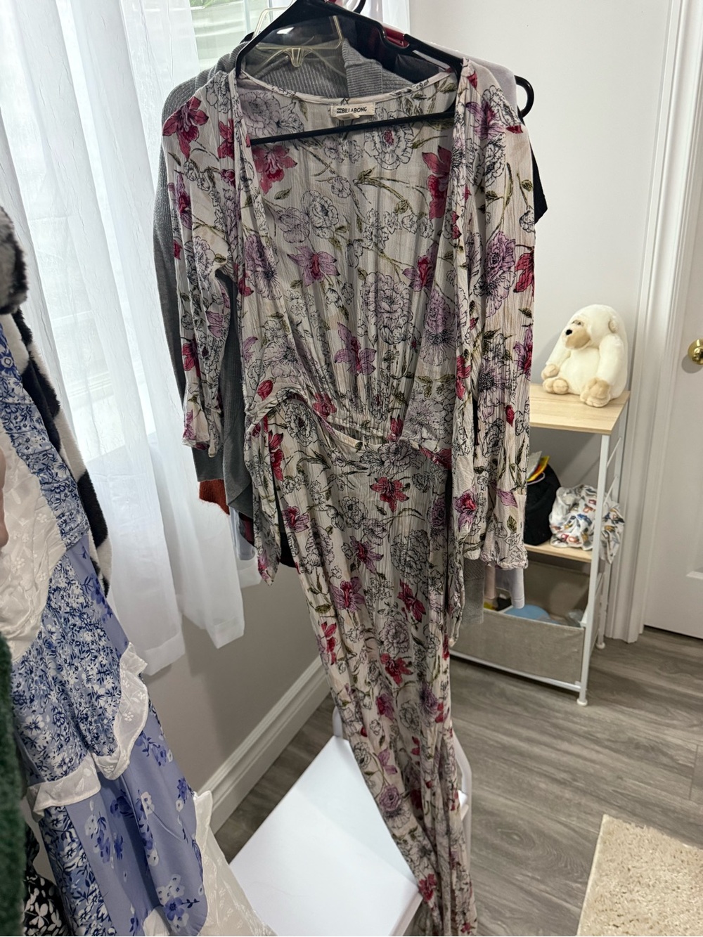 Billabong Floral Wrap Maxi Dress in Ivory and Pink